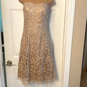 NEW NWT $149 Ann Taylor Lace Overlay Dress Beige/Gold Strapless 4